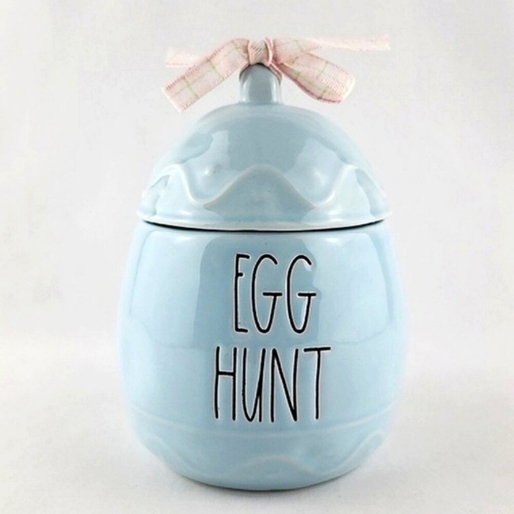 Rae Dunn Egg Shaped Ceramic Canister Baby Blue EGG HUNT